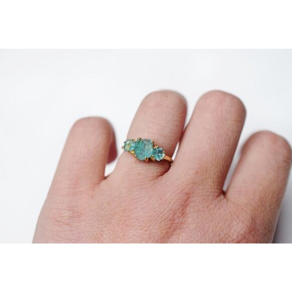 Raw aquamarine ring natural gemstones  size 3 4 5 6 7 8 9 10 11 12 13 - Picture 2 of 7